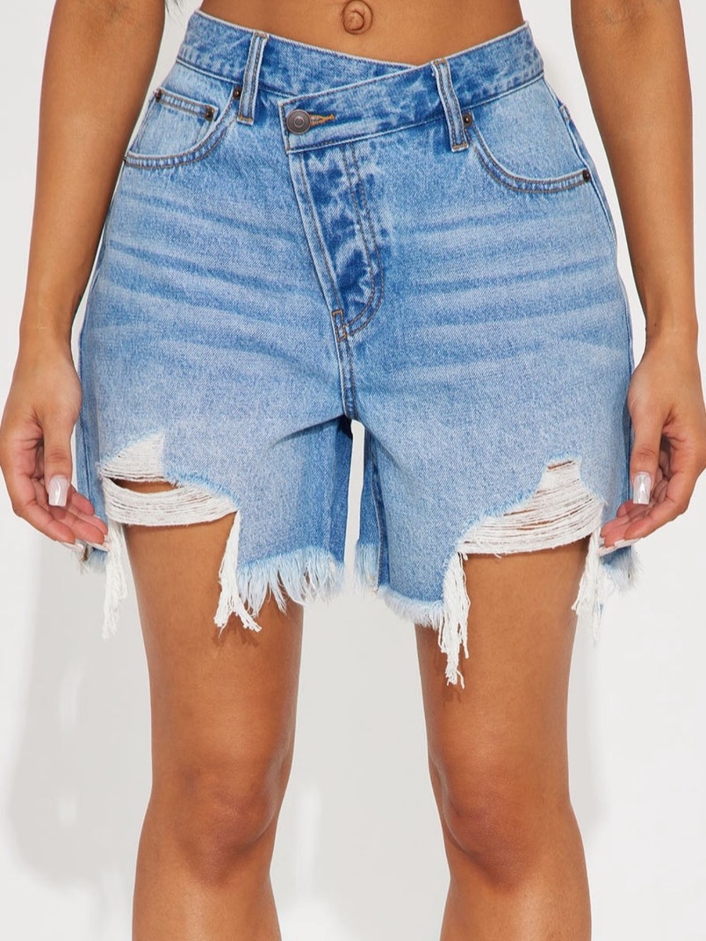 Fashion Nova At A Glance Crossover Denim Shorts